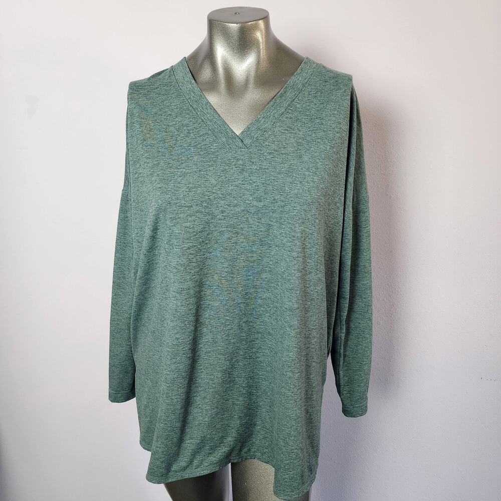 J.Jill Fit Fit Supreme Stretch Heather Green V-Neck High-Low Tunic | Womens XS